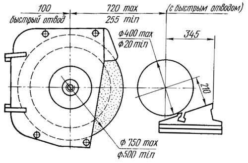 Габаритні розміри робочого простору універсального круглошліфувального напівавтомата верстата 3М174